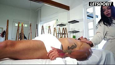 Curvy Latina Wraps Her Oiled Tits Around His Cock at the Spa