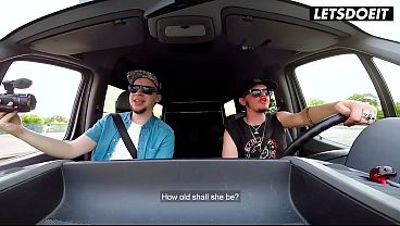 Two Guys Cruise the City Looking for Pussy… Busty Blonde in a Mini Skirt Gets in the Van