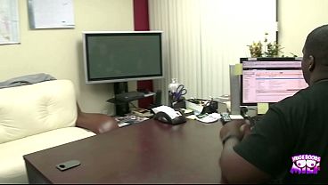 A camgirl has wild office sex with her boss in a doggy style position.
