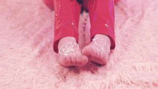 Pussy Masturbation and Foot Fetish, Latex Bondage and CowGirl Position.