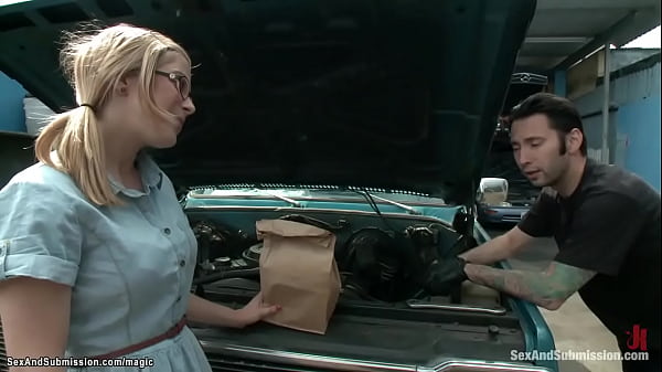 Auto body shop owner Tommy ties sexy busty blonde Penny Pax met at therapist and vibrates and fucks her pussy with big cock