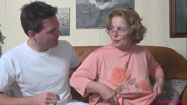 Horny guy giving his hard dick to the chubby older boosty woman, coming on her loosed tits
