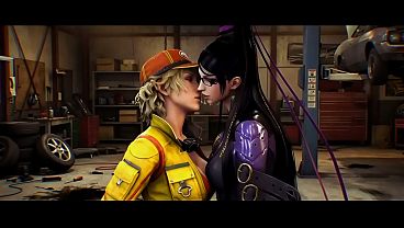 Bayonetta X Cindy Aurum lesbian kissing (Bayonetta, Final Fantasy VII /AI generated)