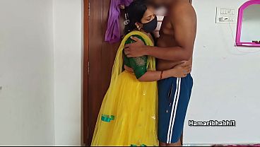 Husband fucks his Indian Desi chubby MILF wife in a yellow lehenga in missionary and POV doggystyle with his thick Indian dick in her wet pussy