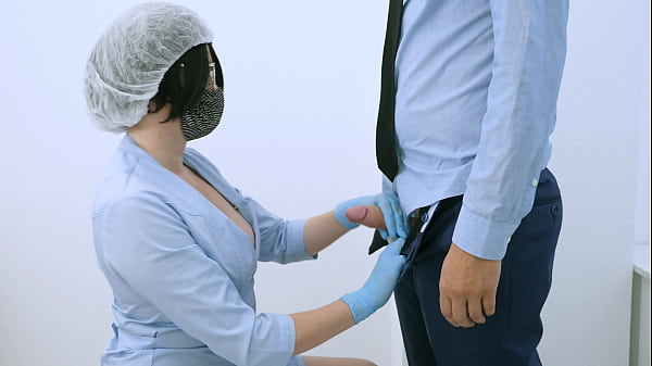 Big titted nurse passionately grabbed the patient’s cock. Made a blowjob and milked a dick on her face